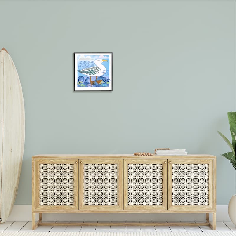 Stupell Whimsical Seagull Bird Layered Ocean Waves Painting Framed Wall Art, Design by unknown