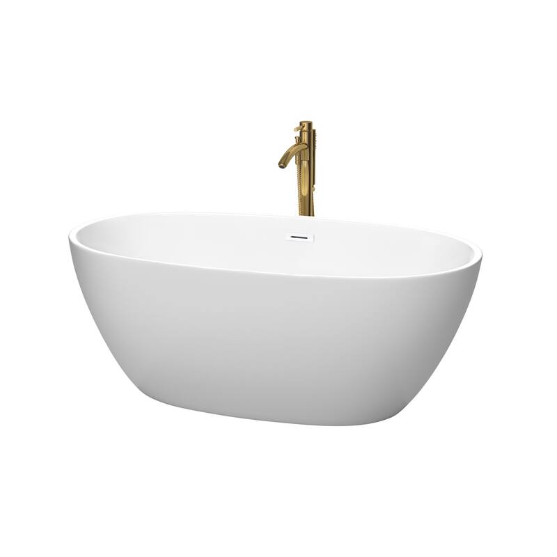 Wyndham Collection Juno 59" Free Standing Acrylic Soaking Tub with - Matte White / Shiny White Trim / Brushed Gold