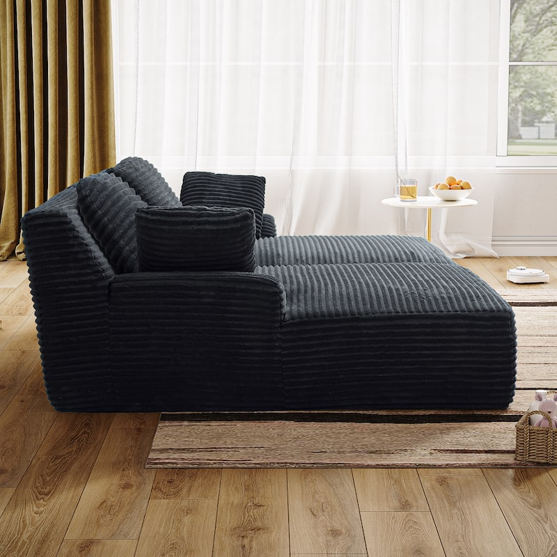 Fluffy Double Chaise Lounge Set Plush Corduroy Sleeper Sofa Bed