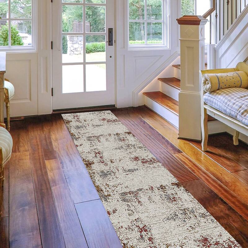 Sylvia Cherene Red Polyester Blend Performance Area Rug - 2'8" x 10'