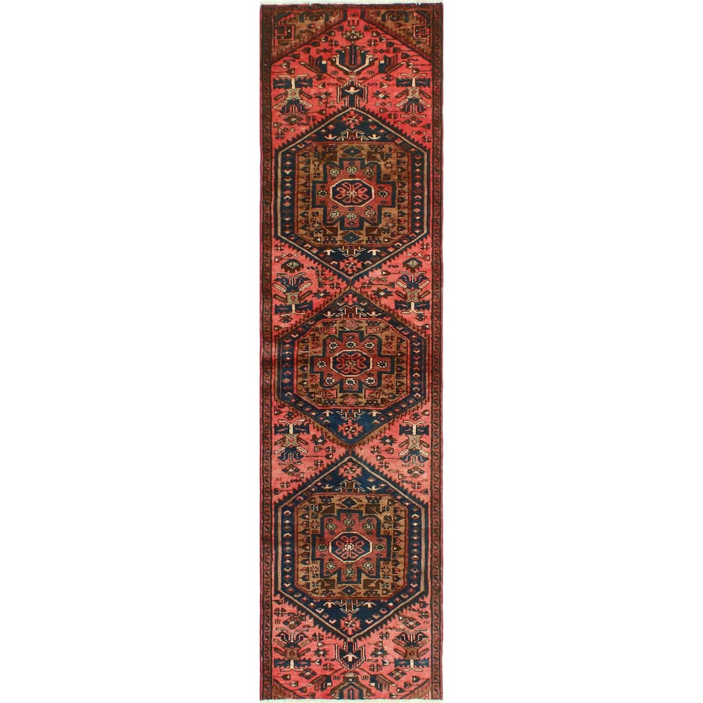 Fine Vintage Distressed Meruert Pink/Navy Runner - 2'4" x 9'0"