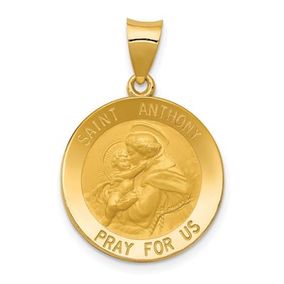Curata 14k Yellow Gold 18" Satin St. Anthony Medal Round Pendant Necklace - 18.5x27.2mm