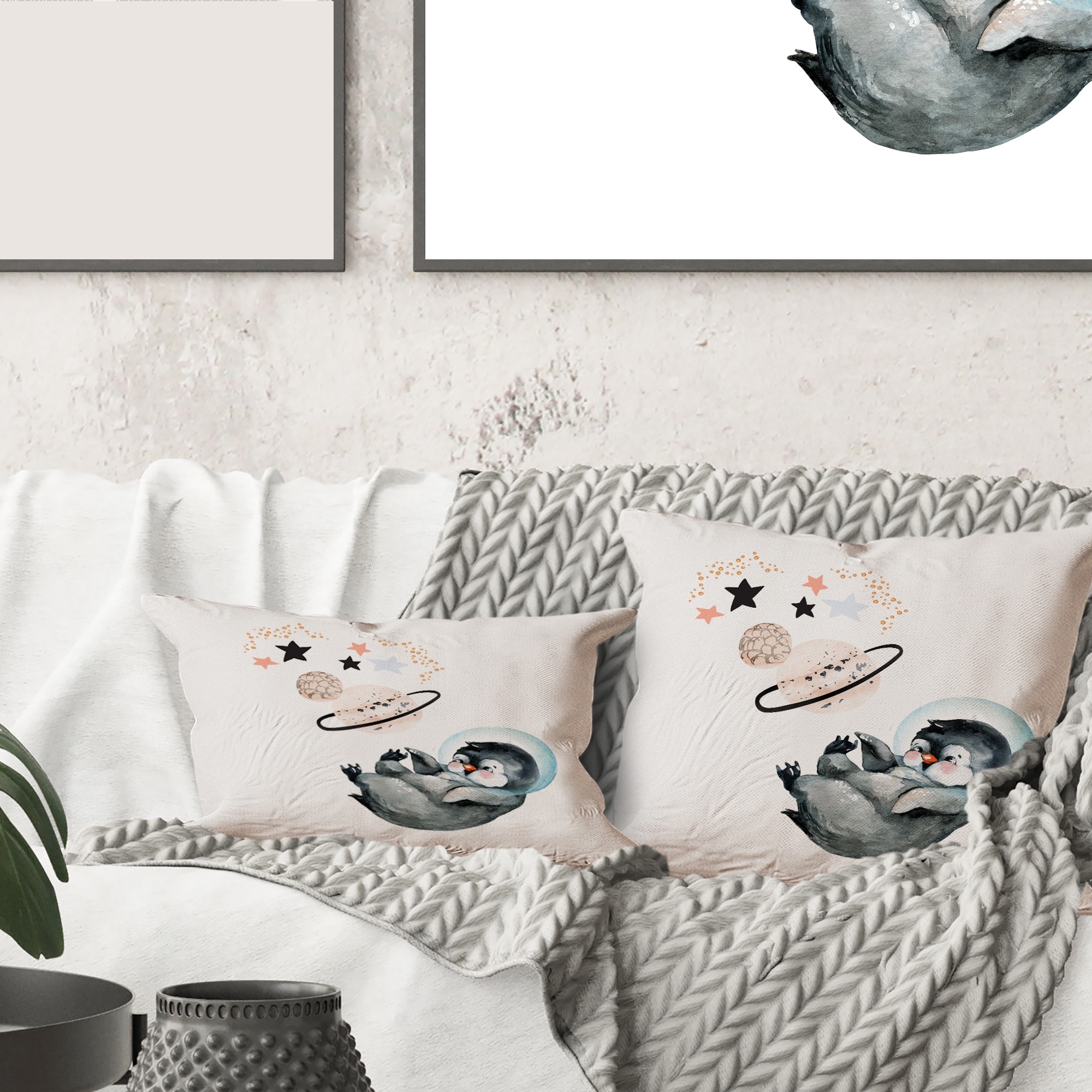 Designart 'Little Penguin With Stars and Planets I' Farmhouse