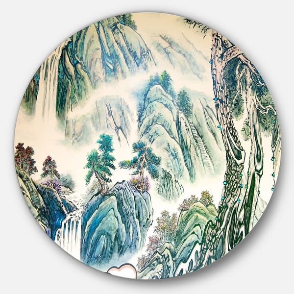 slide 2 of 6, Designart 'Blue Chinese Landscape ' Floral Disc Metal Wall Art 11 x 11 - disc of 11 inch