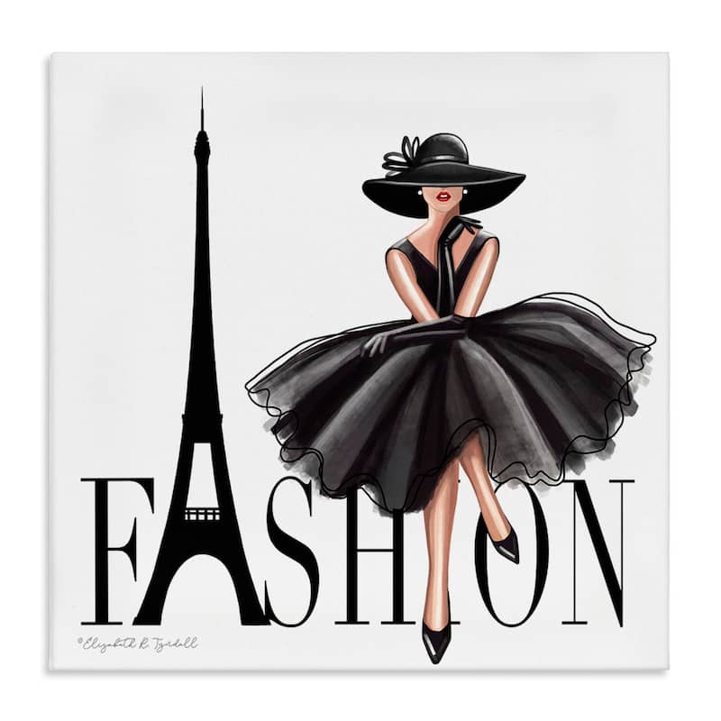 Stupell Parisian Fashion Illustration High End Design Black Dress Canvas Wall Art - 30 x 30