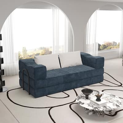 80" Convertible Sofa Bed with 2 Pillows, 2-Seat Folding Floor Couch, Multifunctional Chenille Loveseat Living Room Sleeper Sofa