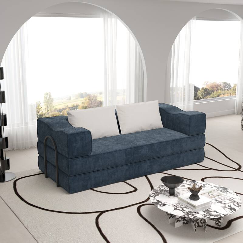 GDFStudio - Chenille 80" Modular Folding Sofa Bed with King Mattress - Blue