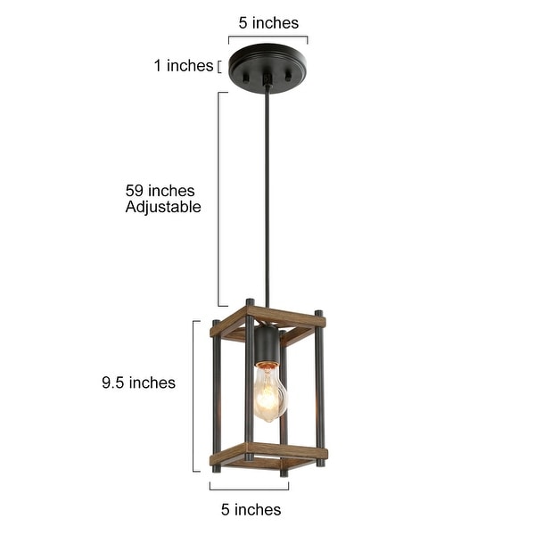 Antique Black Metal and Faux Wood Finish Pendant Foyer Lighting
