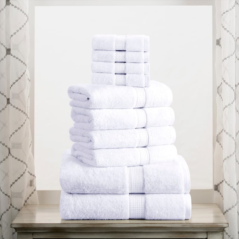 Superior Egyptian Cotton Heavyweight Solid Plush Towel Set - 10-Piece Set - White