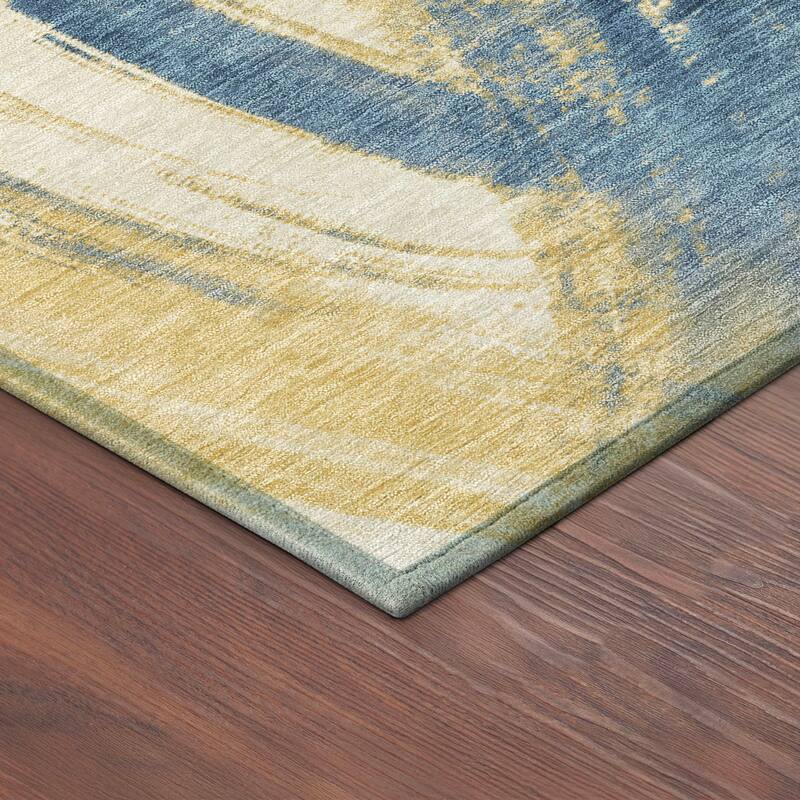 Machine Washable Indoor/ Outdoor Abstract Brushstroke Chantille Rug