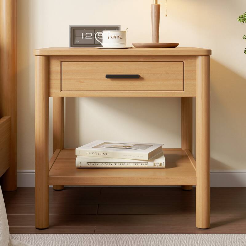 Christopher Knight Home - Livia Round Solid Wood End Table with Drawer and Open Shelf - Natural