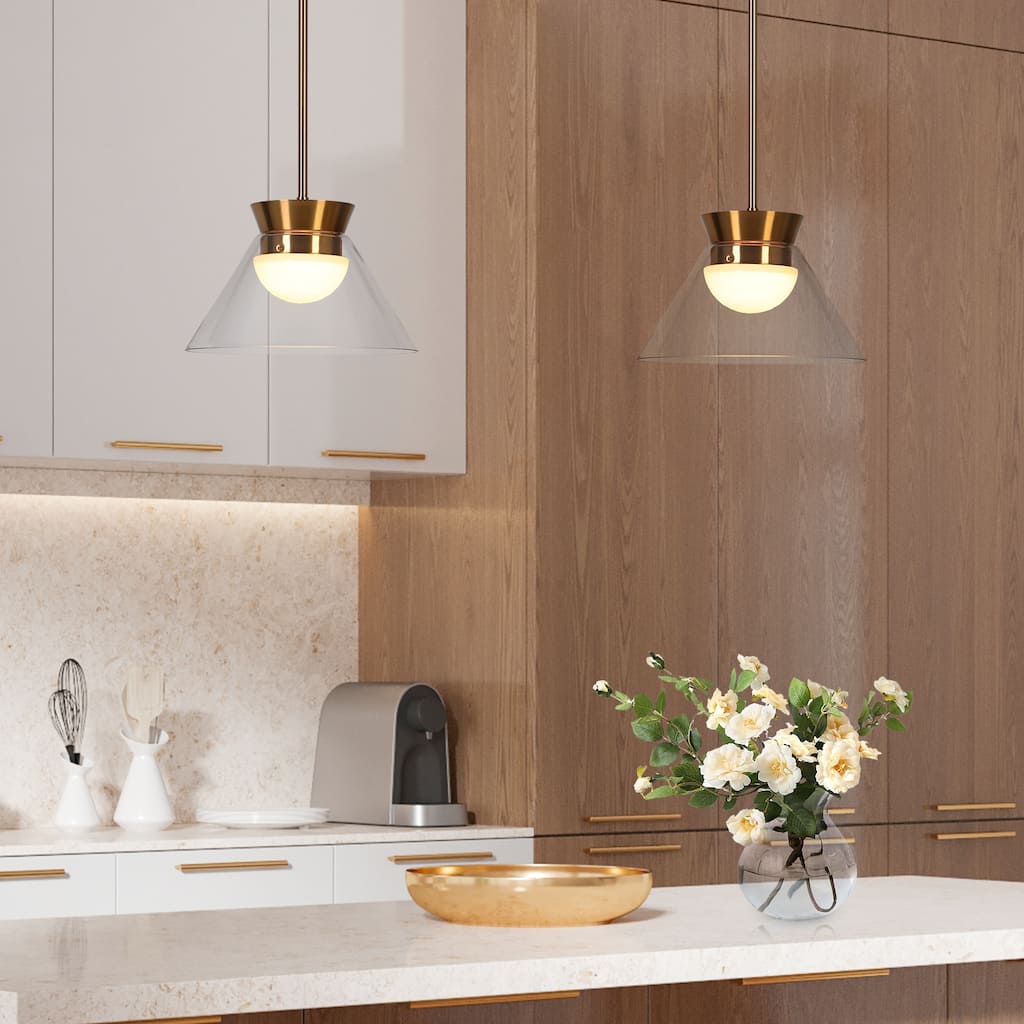 Modern 1-Light LED Gold Pendant Light with Clear Glass for Kitchen Island Dining Room - W11.8"*H7.5"