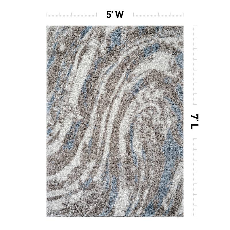 Marble Swirl Shag Rug - Blue - Medium Pile - Great for Living Room, Bedroom, or Entryway