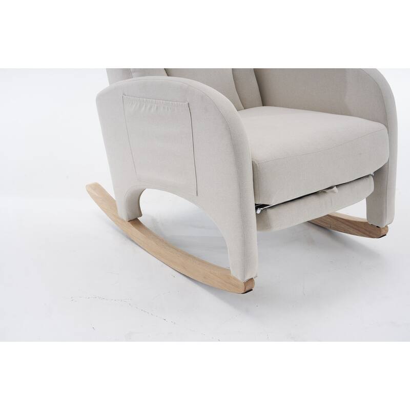 Linen Rocking Chair With Adjustable Footrest