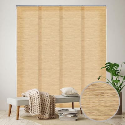 GoDear Design Natural Woven Adjustable Sliding Panel Track Blinds, Vertical Blinds, Earth Tone Color, 45.8"- 86" W x 96" L