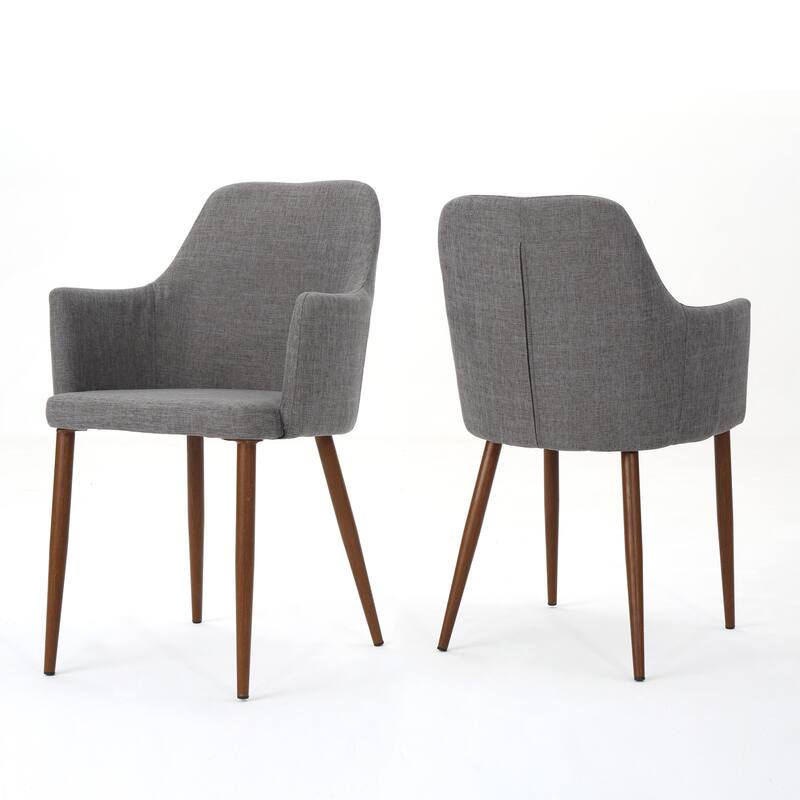 Mid Century Modern Dining Chairs Set of 2, Curved Back Fabric Upholstered Seats, Walnut Finish Metal Legs, for Kitchen Room