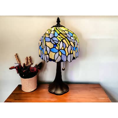 HomeRoots 15" Dark Brown Metal Candlestick Table Lamp With Blue Dome Shade - 13' X '15' X '9