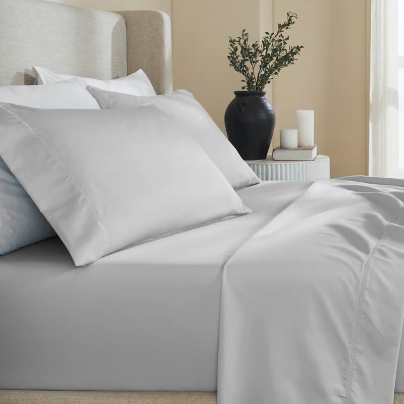 Superior Pandora Cotton Blend Embroidered 600 Thread Count Sheet Set - Twin XL - Platinum