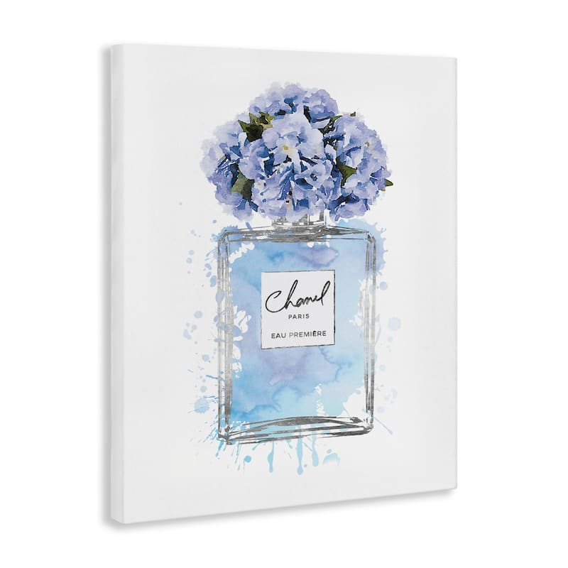 Stupell Blue Flowers Perfume Bottle Watercolor, Canvas, 16 x 1.5 x 20, Made in USA