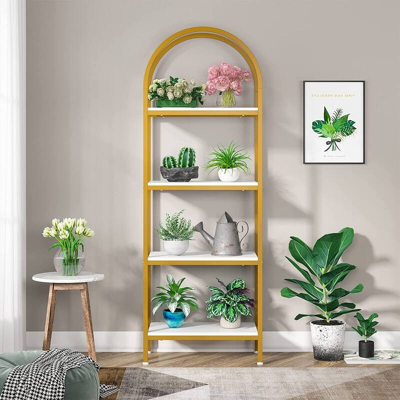 4-Tier Arched Bookshelf 70.8", Storage Shelves, Metal Frame