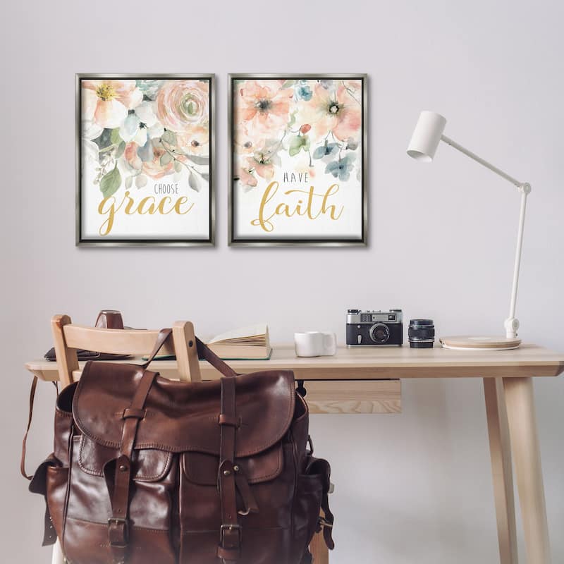 Stupell Spiritual Phrases on Florals Framed Floater Canvas Wall Art Design By Carol Robinson (Set of 2)