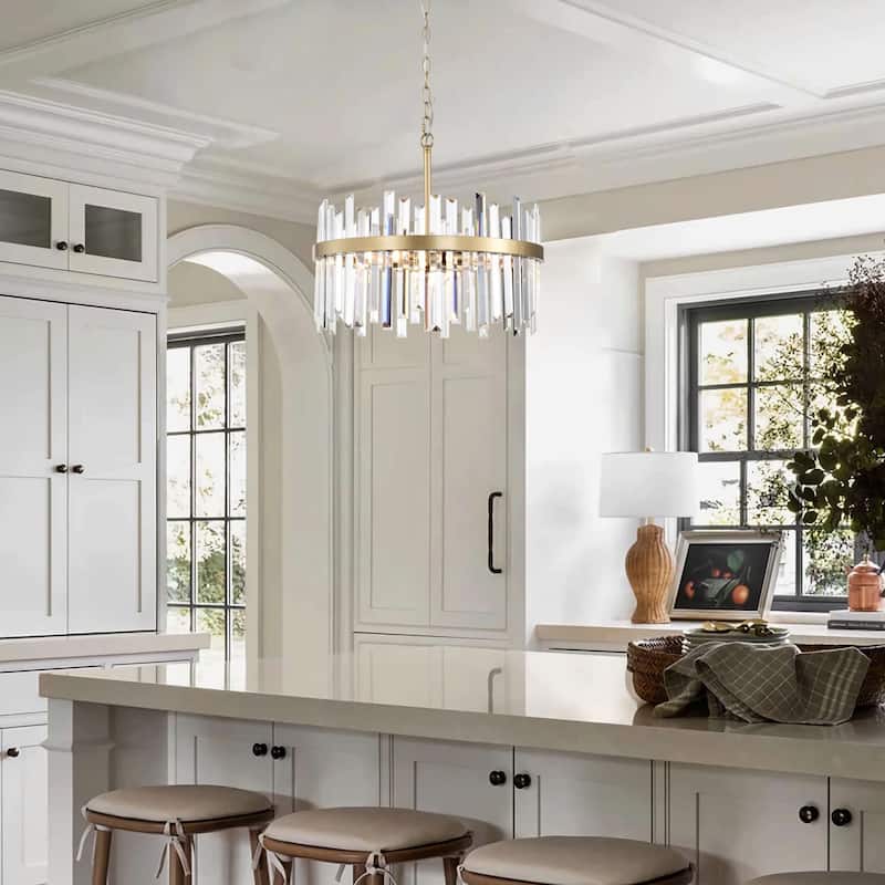 Casandra 5-light Drum Crystal Glass Chandelier-Glossy Brass - 18.5 inches in diameter x 16.5 inches H