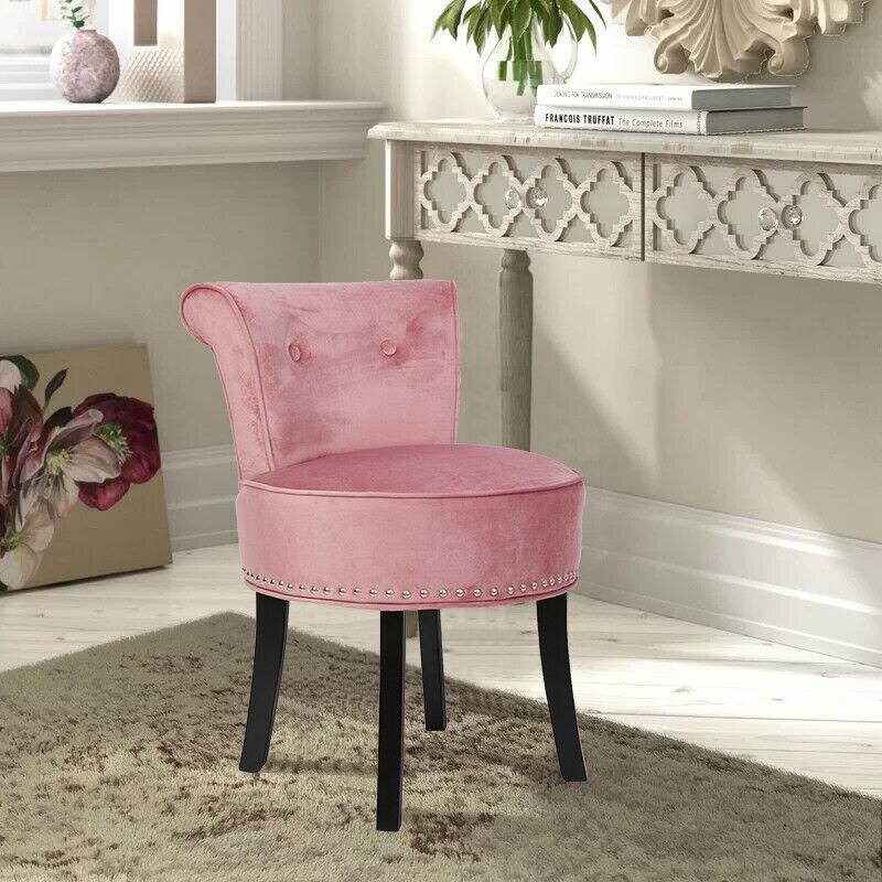 Thick Padded Makeup Vanity Stool Chair with Low Back - Pink