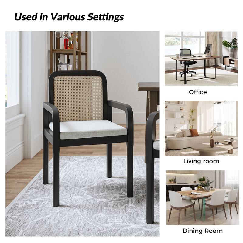 Antoine Modern Ratten Back Dining Chair with Removable Cushion Set of 2 by HULALA HOME