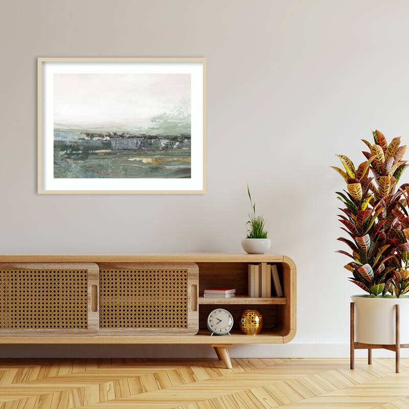 Misty Horizon Over Weathered Landscape by Hannah Dawson Wood Framed Wall Art Print - Svelte Natural