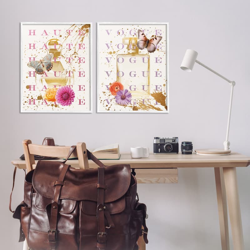 Stupell Glam Perfumes with Butterflies Framed Giclee Art Design By Susan Arnot (Set of 2)