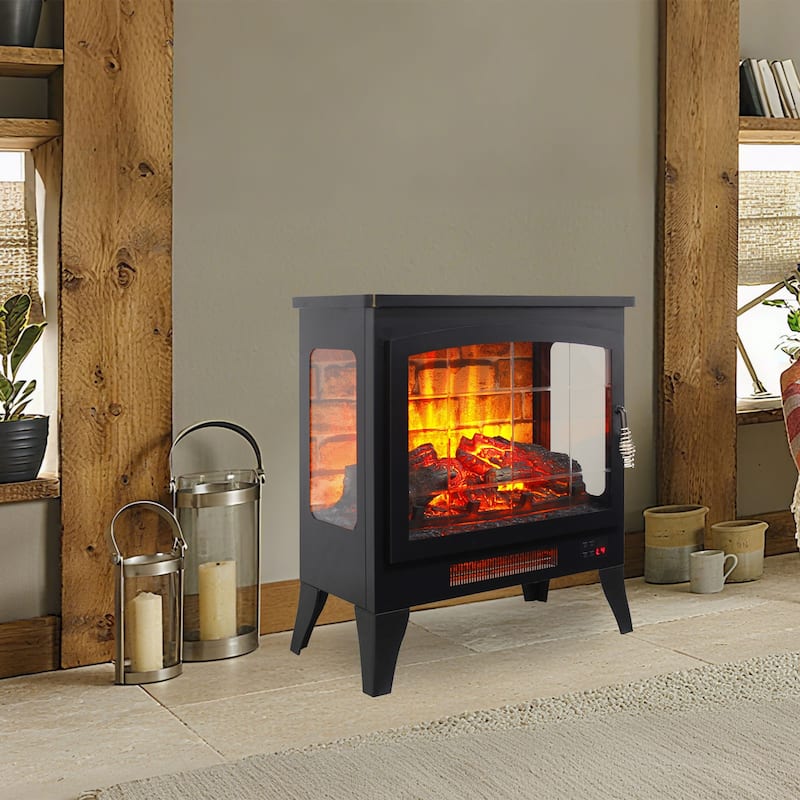 21 inchThree-sided Freestanding Electric Fireplace Stove heater with 3D Flame effect with remote control