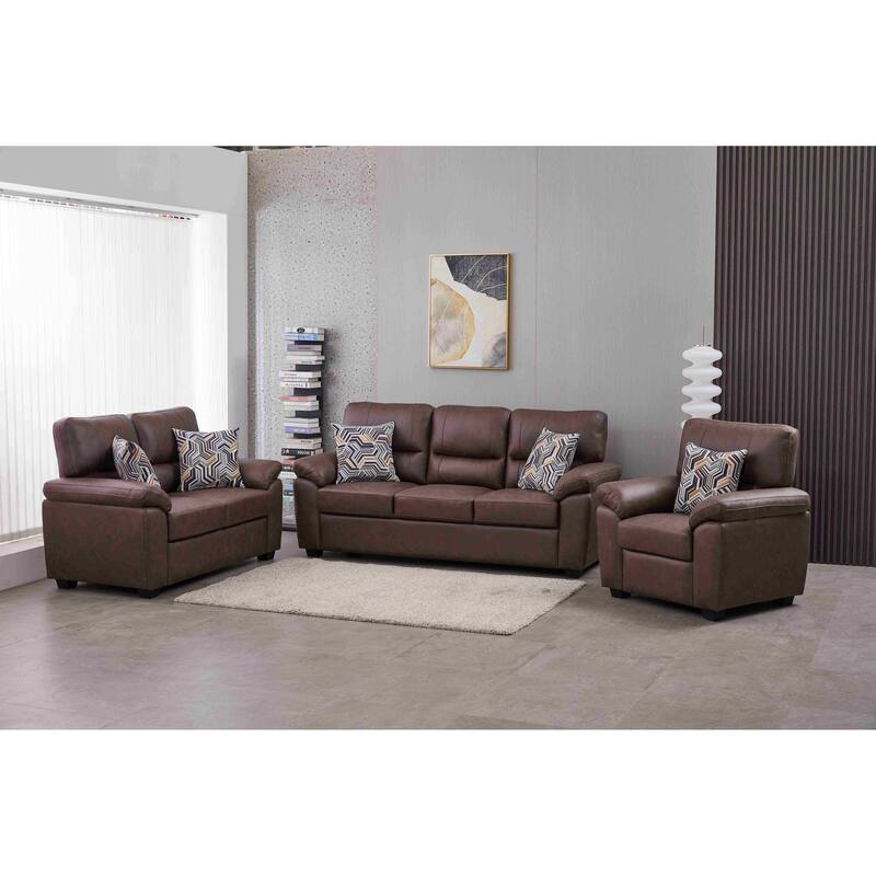 Faux Leather Living Room Set - Brown
