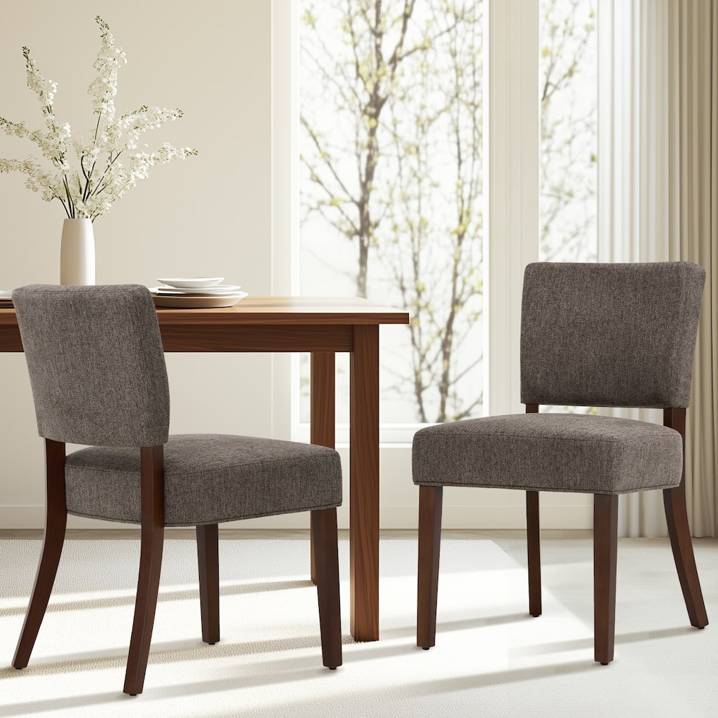 Set of 2 Modern Farmhouse Dining Chairs: Upholstered Mid-Back Chairs with Wood Legs