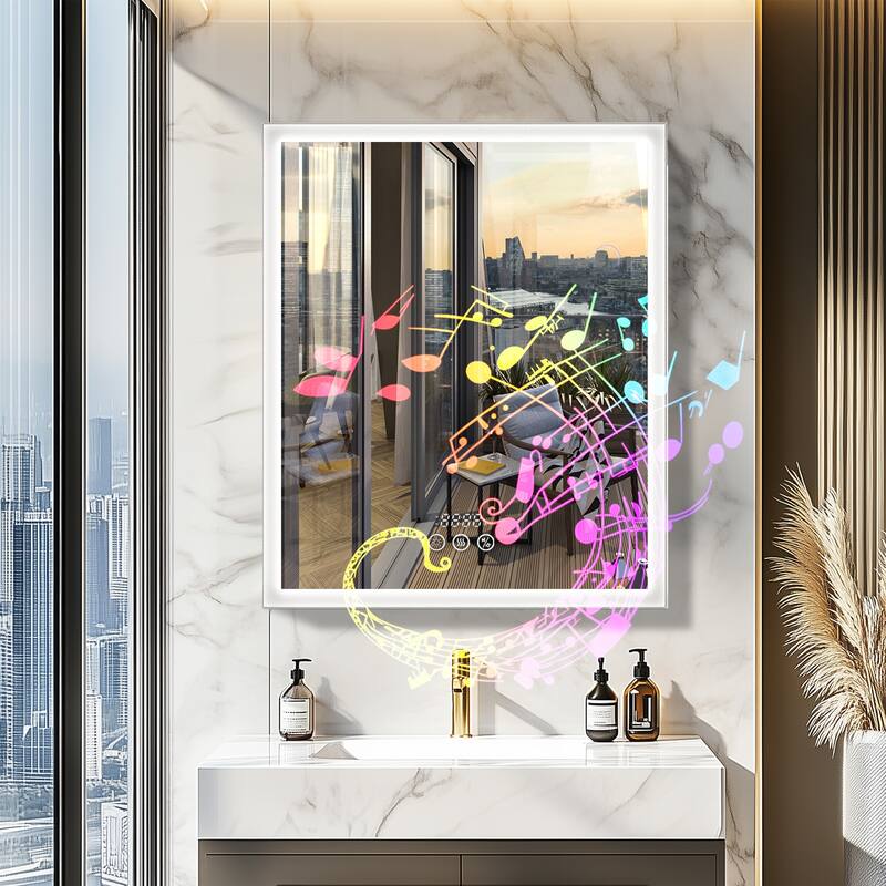 Mildewproof Aluminum Frame Bathroom Mirror Medicine Cabinet with Socket, Bluetooth Player - 24" W x 28" H x 5.2" D