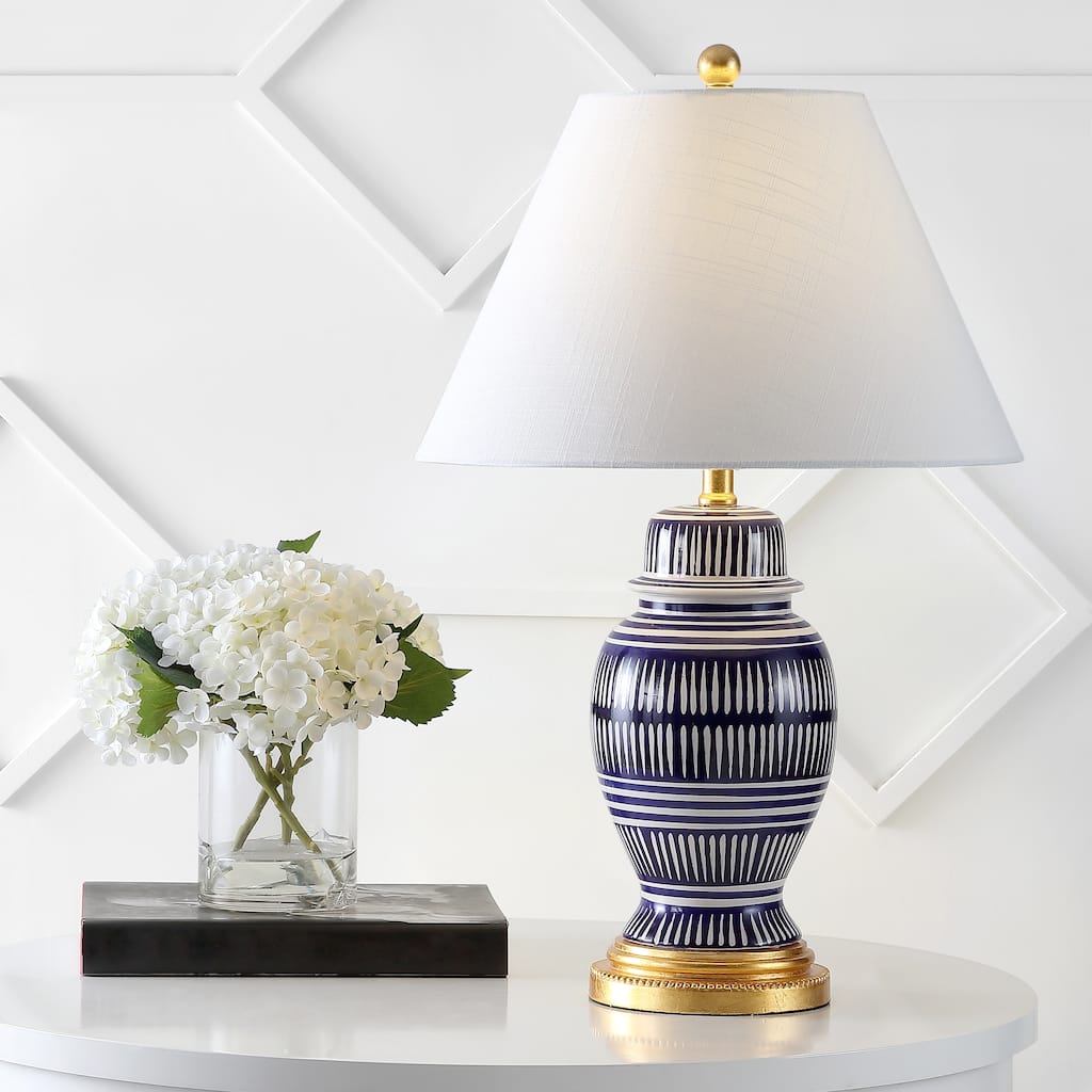 Tegola 27" Ceramic/Iron Modern Coastal LED Table Lamp, Navy by JONATHAN Y