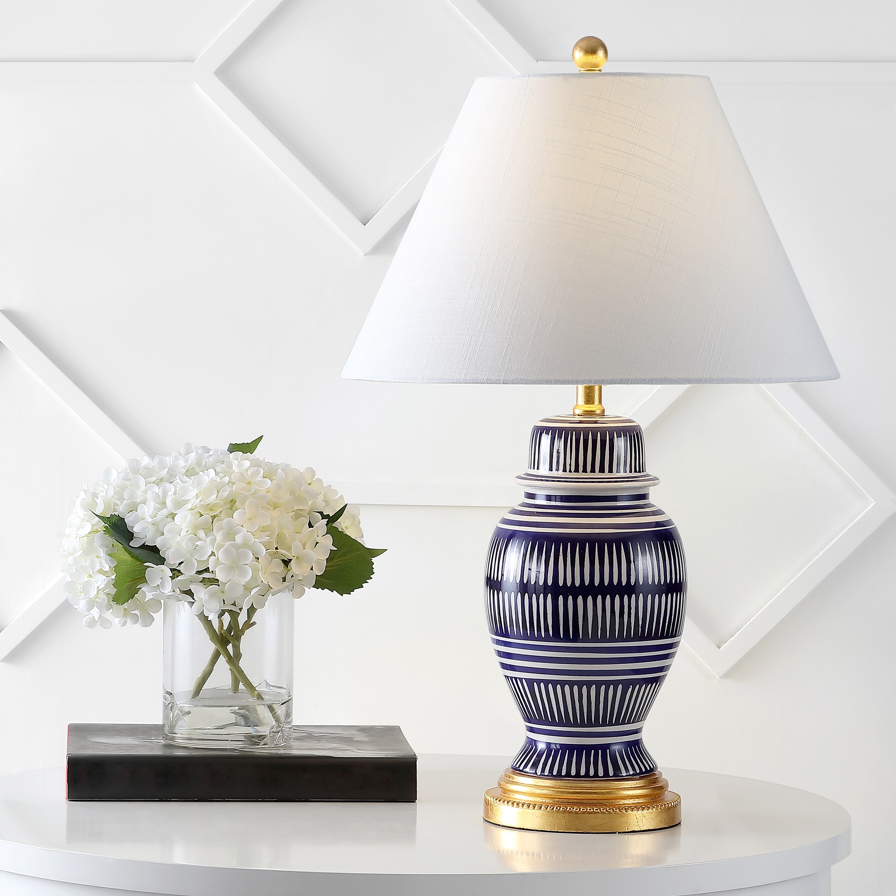 JONATHAN Y Tegola 27" Ceramic/Iron Modern Coastal LED Table Lamp, Navy
