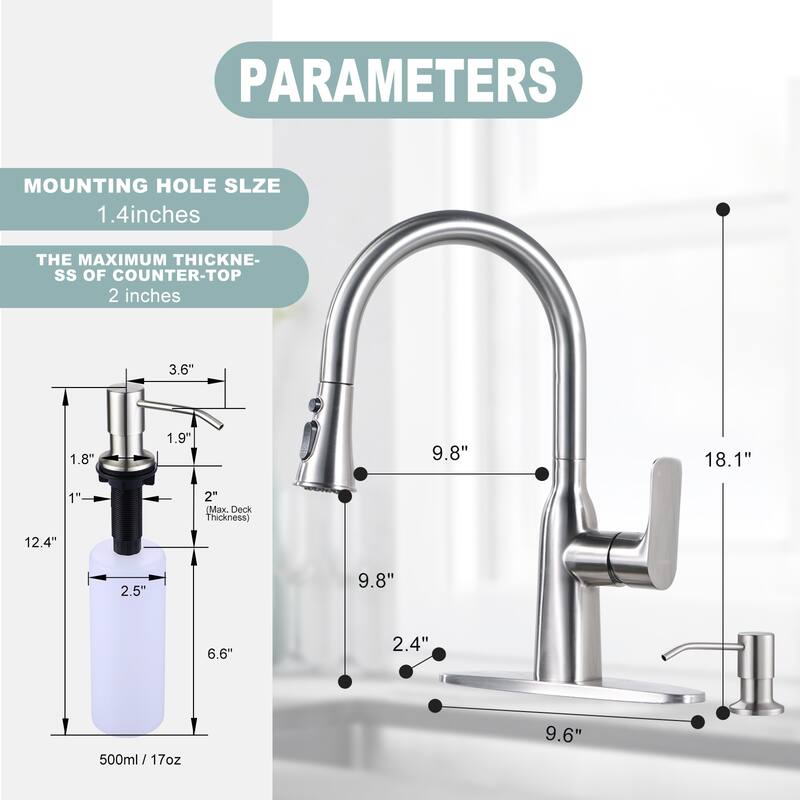 WOWOW Pull-Down Sprayer Kitchen Faucet with Soap Dispenser