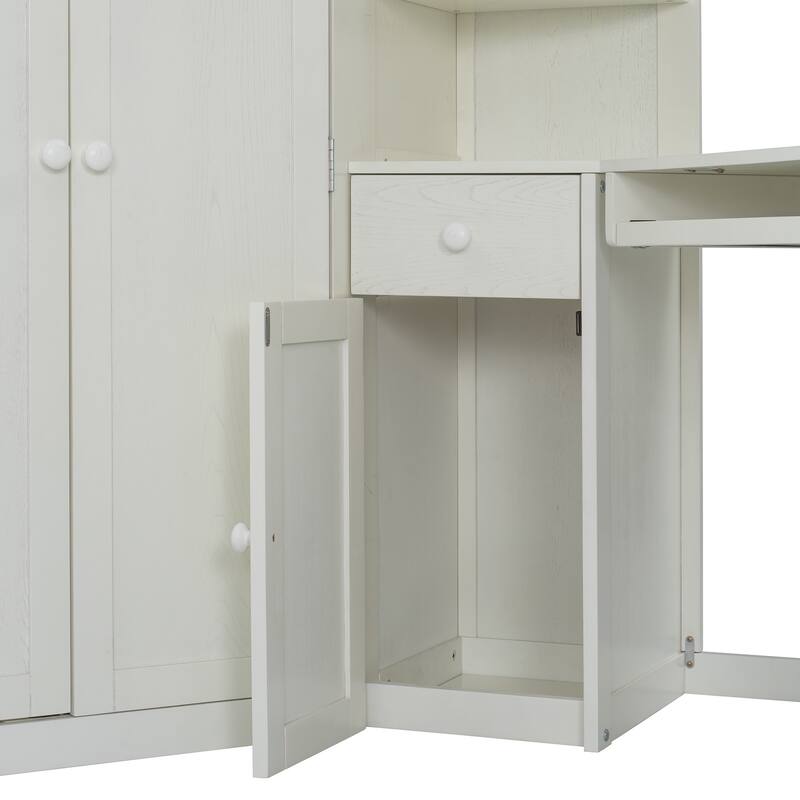 Twin Loft Bed with Integrated Wardrobe, Desk, Charging Station & Spotlights