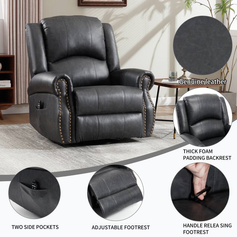 Manual Recliner Chair with Heat & Massage, Ergonomic Lounge Sofa Chair, Swivel Recliner Chair with Side Pocket