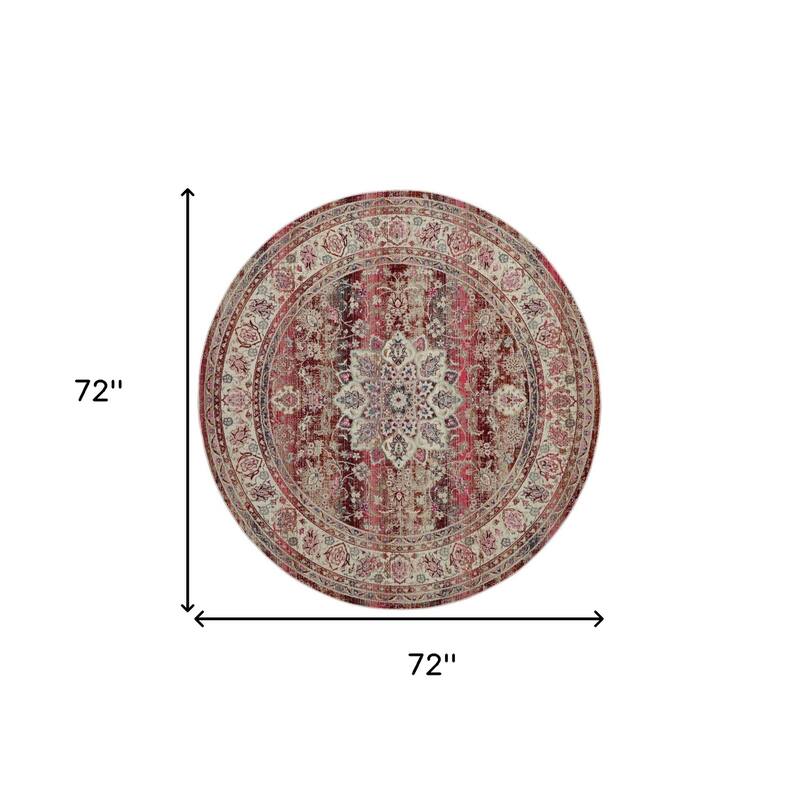 HomeRootsFloral Transitional Round Area Rug - 72' X '72' X '0.5