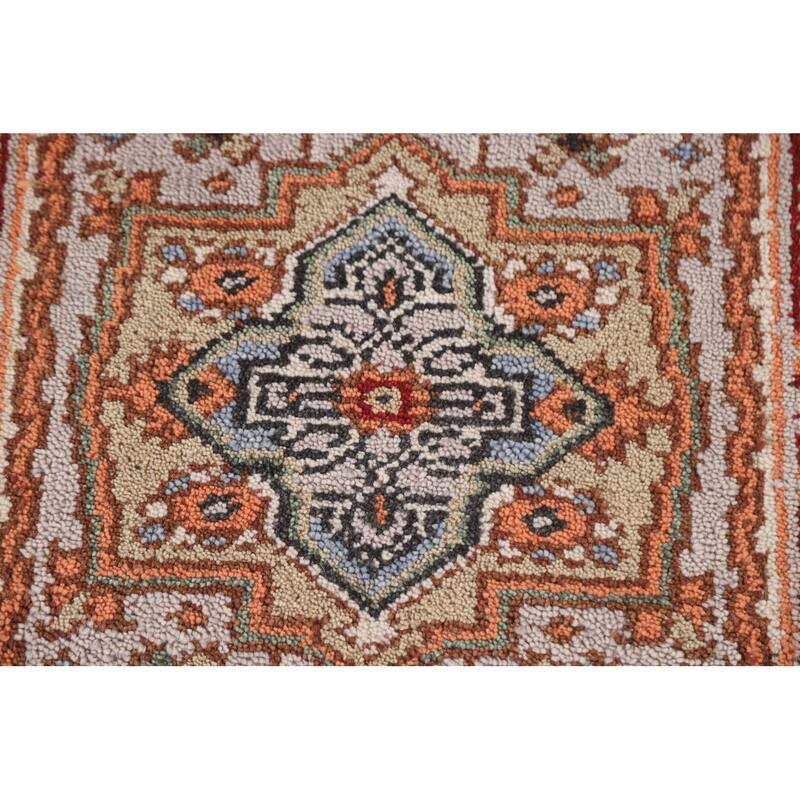 Geometric Heriz Serapi Indian Rug Hand-Knotted Grey Wool Carpet - 2'0"x 3'0"