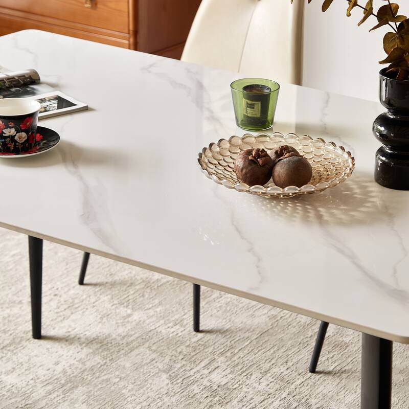 Rectangular Dining Table, Table Kitchen Table with Porcelain Table Top and Metal Legs, Dining Room Table for 4