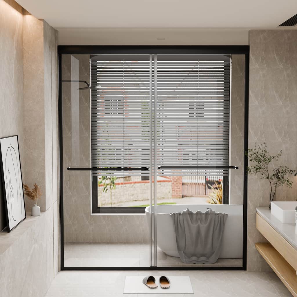 45''/54''W x 70'' H Glass Double Sliding Shower Door in Black/Chrome
