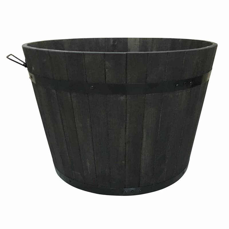 DreamPatio Nested Acacia Half Whisky Barrel Planter (Set of 2 - 18" and 14.5") - Black