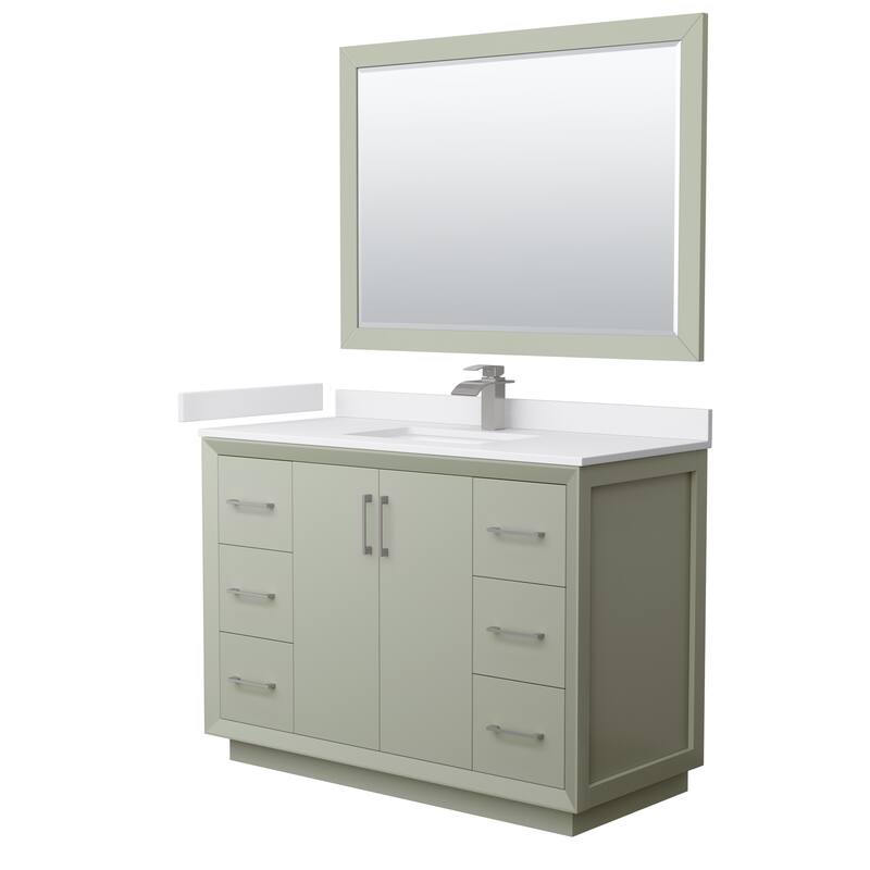 Strada 48-Inch Single Vanity Set, Cultured Marble Top, 46-Inch Mirror - Light Green, Nickel Trim,White Cultured Marble Top