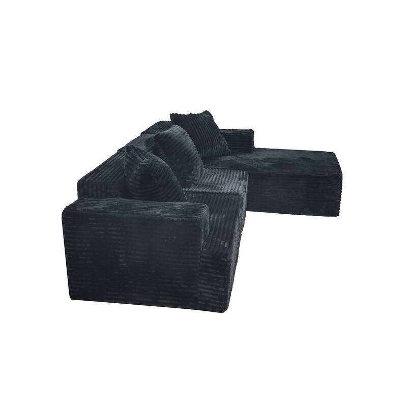 Compression Sectional Sofa with L Shape Chaise, Corduroy Deep Seat Boneless Couches, Modular 3 Seat Corner Sofa