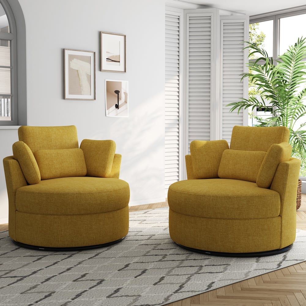 Set of 2 Upholstered Swivel Accent Barrel Chairs with Toss Pillows