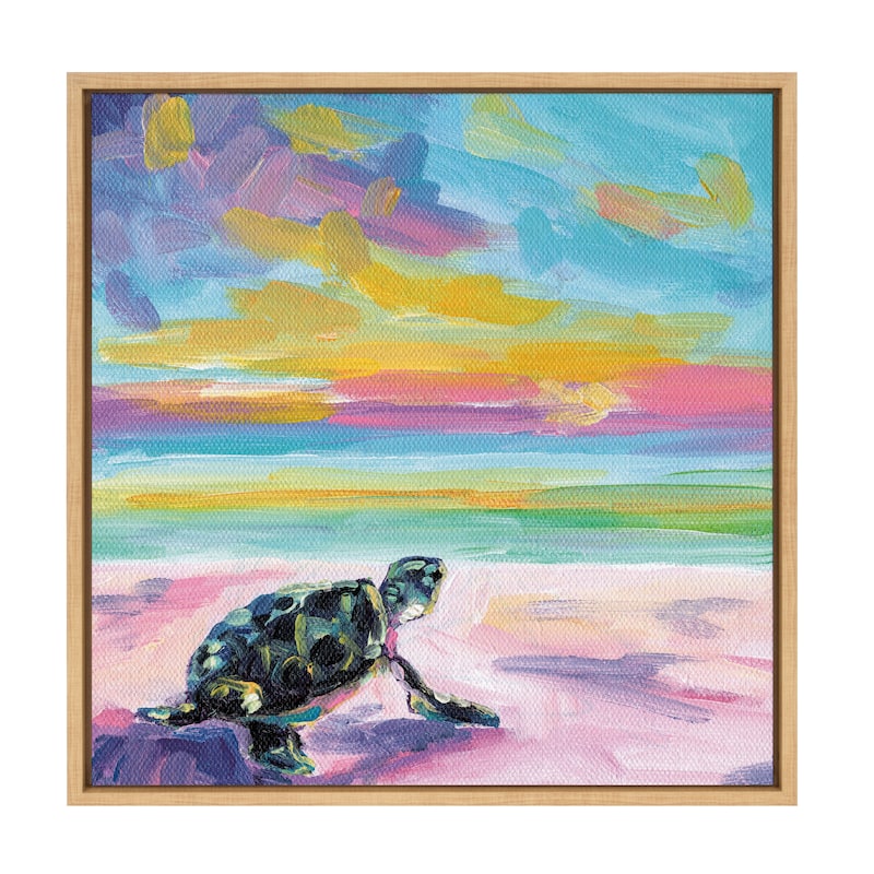 Kate and Laurel Sylvie Turtle Framed Canvas by Rachel Christopoulos