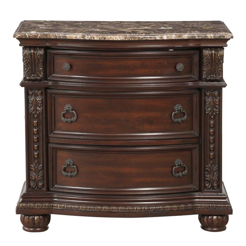 Formal Traditional Bedroom Sets Brown Finish Bed Nightstand Dresser Mirror Marble Top Pieces