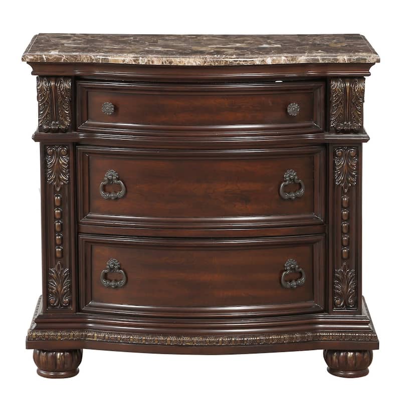 Traditional Luxury Bedroom Furniture Set Brown Bed Nightstand Dresser Mirror Chest Marble Top